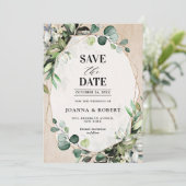 Eucalyptus Sage Greenery Modern Geometric Wedding Save The Date (Staand voorkant)