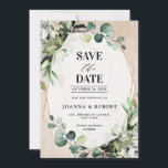 Eucalyptus Sage Greenery Modern Geometric Wedding Save The Date<br><div class="desc">De moderne elegante lente/midzomerbruiloft bewaart de datumkaart kenmerkt een boeket van zacht waterverf groen weelderige groene bladeren/botanische bladeren/eucalyptus/vetplanten en gouden geometrisch lijst. Vind meer bijpassende design en variaties uit mijn "blissweddingpaperie" winkel. En neem gerust contact met mij op voor verdere aanpassingen of overeenkomende items.</div>