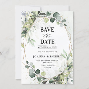 Eucalyptus Sage Greenery Modern Geometric Wedding Save The Date