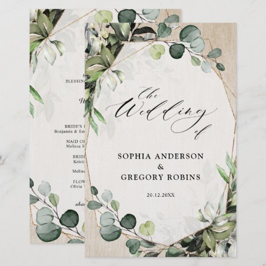 Eucalyptus Sage Greenery Modern Wedding Programme (Voorkant / Achterkant)