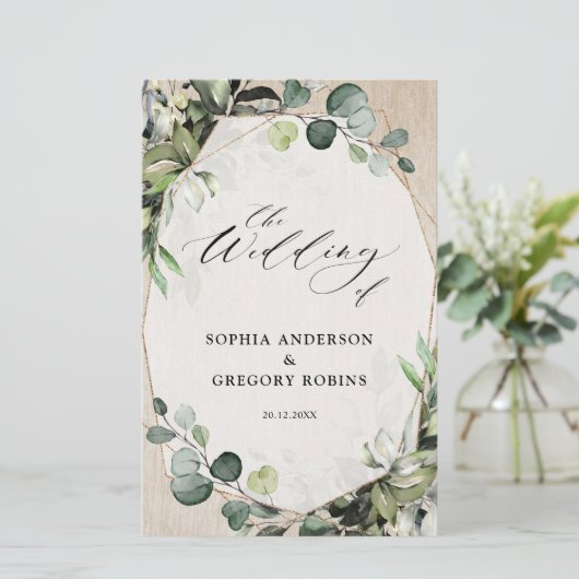Eucalyptus Sage Greenery Modern Wedding Programme (Staand voorkant)