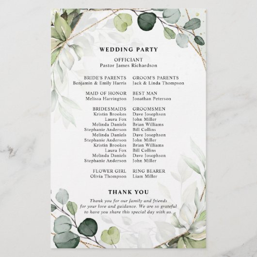 Eucalyptus Sage Greenery Modern Wedding Programme (Achterkant)