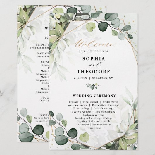 Eucalyptus Sage Greenery Modern Wedding Programme (Voorkant / Achterkant)