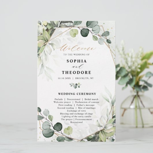 Eucalyptus Sage Greenery Modern Wedding Programme (Staand voorkant)