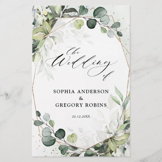 Eucalyptus Sage Greenery Modern Wedding Programme (Voorkant)