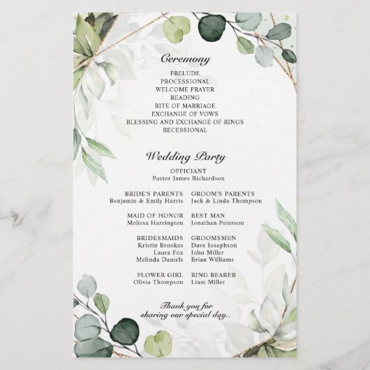 Eucalyptus Sage Greenery Modern Wedding Programme (Achterkant)