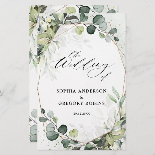Eucalyptus Sage Greenery Modern Wedding Programme (Voorkant / Achterkant)