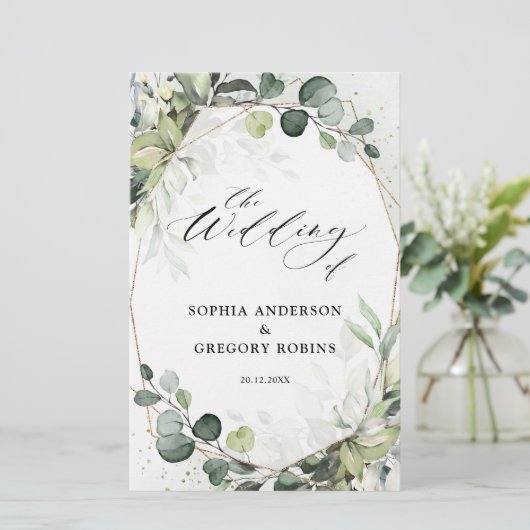 Eucalyptus Sage Greenery Modern Wedding Programme (Staand voorkant)