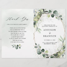 Eucalyptus Sage Greenery Modern Wedding Programme