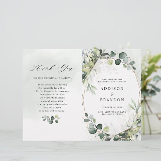 Eucalyptus Sage Greenery Modern Wedding Programme (Staand voorkant)