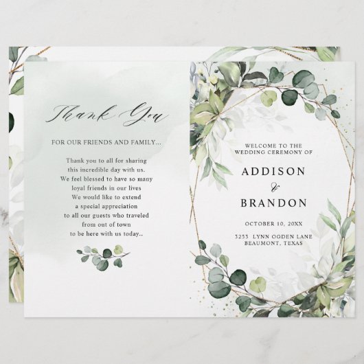 Eucalyptus Sage Greenery Modern Wedding Programme (Voorkant / Achterkant)
