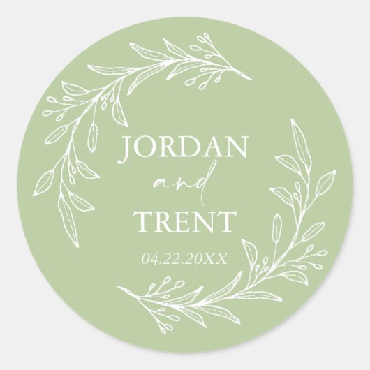 Eucalyptus Sage Groen Aangepaste Bruiloft Stickers (Voorkant)