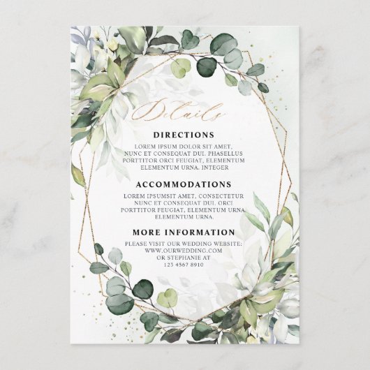 Eucalyptus Sage Groen Geometrische bruiloft Detail Informatiekaartje (Voorkant)