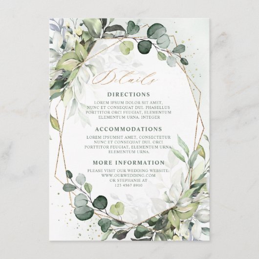 Eucalyptus Sage Groen Geometrische bruiloft Detail Informatiekaartje (Voorkant)