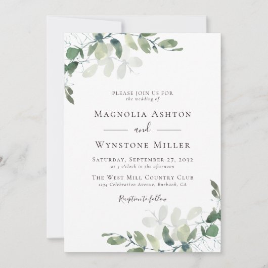 Eucalyptus Sage Groene Foto QR Code Huwelijk Kaart (Voorkant)