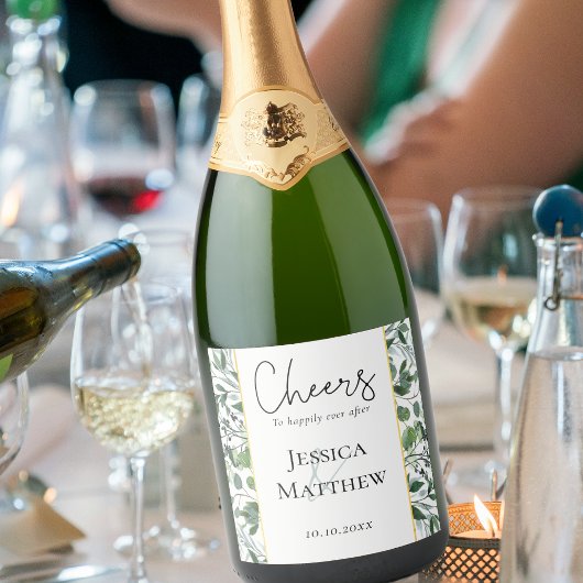 Eucalyptus Sage Groene Gouden Folie Bruiloft Wijn Sparkling Wijnetiket