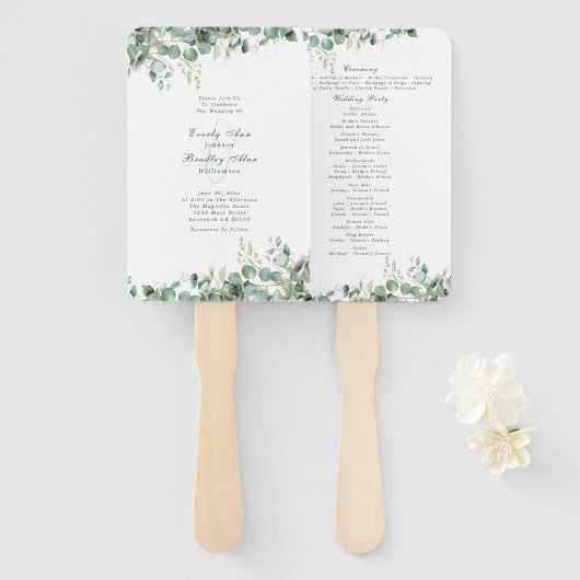 Eucalyptus Sage Groene Waterverf Groen Bruiloft Handwaaier (Voorkant en achterkant)