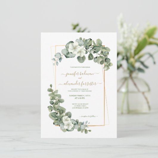 Eucalyptus Sage Groene Waterverf Groen Bruiloft Kaart (Staand voorkant)