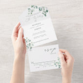 Eucalyptus Sage Groene Waterverf Huwelijk All In One Uitnodiging (Afscheurbaar)