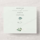 Eucalyptus Sage Groene Waterverf Huwelijk All In One Uitnodiging (Achterkant)