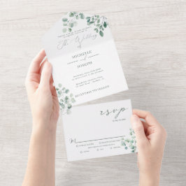 Eucalyptus Sage Groene Waterverf Huwelijk All In One Uitnodiging