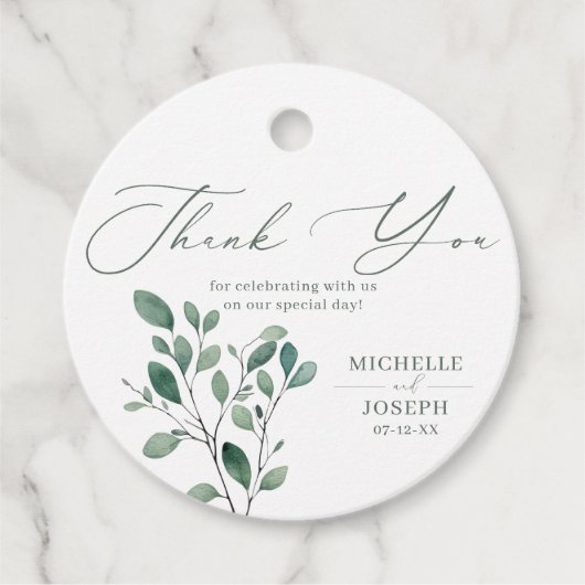 Eucalyptus Sage Groene Waterverf Huwelijk Bedankjes Labels (Voorkant)