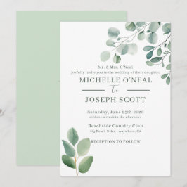Eucalyptus Sage Groene Waterverf Huwelijk Kaart