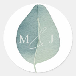 Eucalyptus Sage Groene Waterverf Huwelijk Ronde Sticker