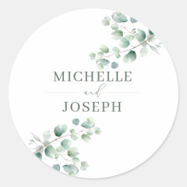 Eucalyptus Sage Groene Waterverf Huwelijk Ronde Sticker