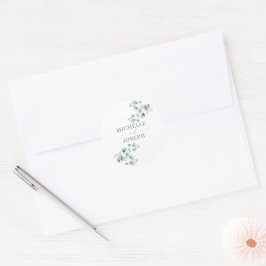 Eucalyptus Sage Groene Waterverf Huwelijk Ronde Sticker
