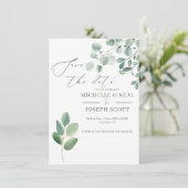 Eucalyptus Sage Groene Waterverf Huwelijk Save The Date (Staand voorkant)