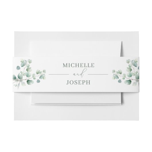 Eucalyptus Sage Groene Waterverf Huwelijk Uitnodigingen Wikkel (Voorkant Voorbeeld)