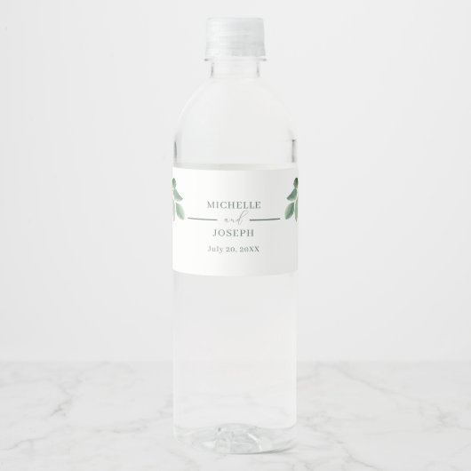 Eucalyptus Sage Groene Waterverf Huwelijk Waterfles Etiket (Voorkant)