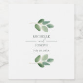 Eucalyptus Sage Groene Waterverf Huwelijk Wijn Etiket (Enkel label)
