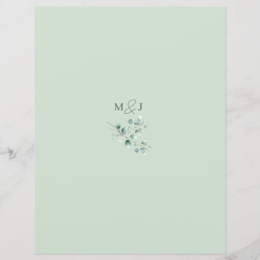 Eucalyptus Sage Groene Waterverf Trouwmenu (Achterkant)
