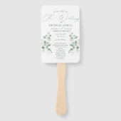 Eucalyptus Sage Groene Waterverf Trouwprogramma Handwaaier (Voorkant)