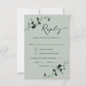 Eucalyptus Sage Moderne Calligrafiemetjes Weddensc RSVP Kaartje (Voorkant)
