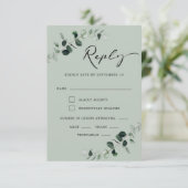 Eucalyptus Sage Moderne Calligrafiemetjes Weddensc RSVP Kaartje (Staand voorkant)