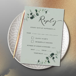Eucalyptus Sage Moderne Calligrafiemetjes Weddensc RSVP Kaartje