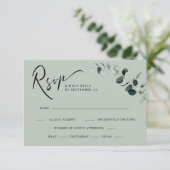 Eucalyptus Sage Moderne Calligrafiemetjes Weddensc RSVP Kaartje (Staand voorkant)