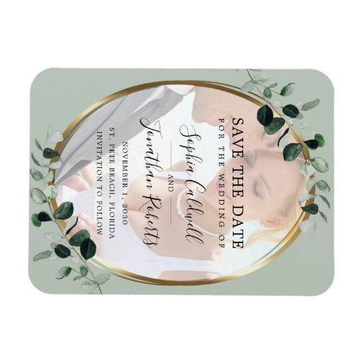 Eucalyptus Sage Photo Weddenschap Save the Date Ma Magneet (Horizontaal)