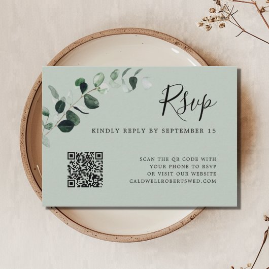 Eucalyptus Sage QR Code Weddenschap RSVP Informatiekaartje