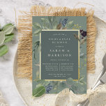 Eucalyptus & Sage Rehearsal Dinner Folie Uitnodiging<br><div class="desc">De voor de botanische repetitie bestemde uitnodiging voor het dineren van de soep is voorzien van een rand van groene botanische bladeren met een spoelachtige laag en van waterverf eucalyptusbladeren met een goudfolie. Pas uw plechtigheid aan met details uit de repetitie en het diner in de moderne brief op een...</div>