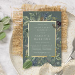 Eucalyptus & Sage Rehearsal Dinner Folie Uitnodiging<br><div class="desc">De voor de botanische repetitie bestemde uitnodiging voor het dineren van de soep is voorzien van een rand van groene botanische bladeren met een spoelachtige laag en van waterverf eucalyptusbladeren met een goudfolie. Pas uw plechtigheid aan met details uit de repetitie en het diner in de moderne brief op een...</div>