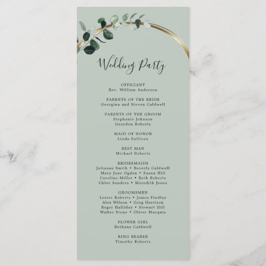 Eucalyptus Sage Romantic Calligraphy Wedding Programmakaart (Achterkant)