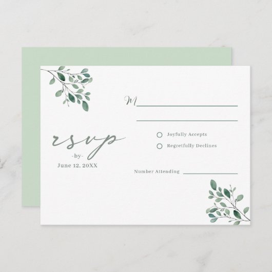 Eucalyptus Sage Waterverf bruiloft RSVP Briefkaart (Voorkant / Achterkant)