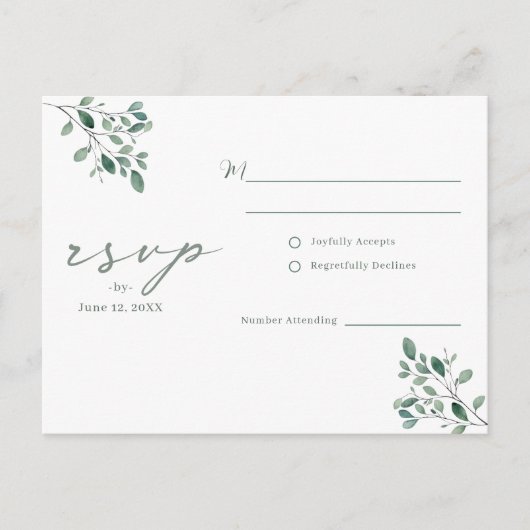 Eucalyptus Sage Waterverf bruiloft RSVP Briefkaart (Voorkant)
