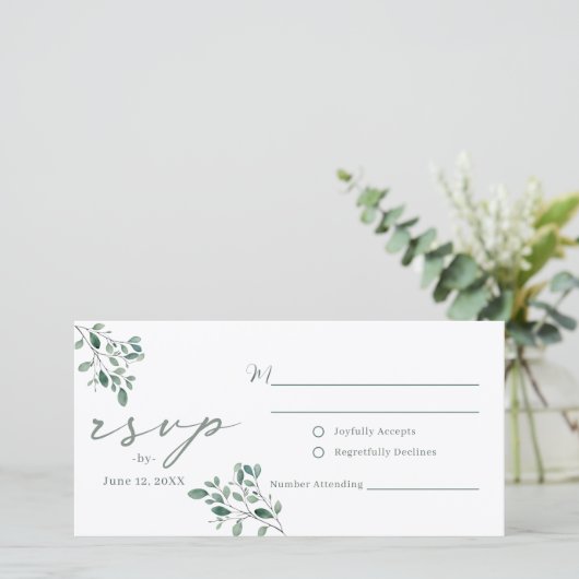 Eucalyptus Sage Waterverf bruiloft RSVP Briefkaart (Staand voorkant)