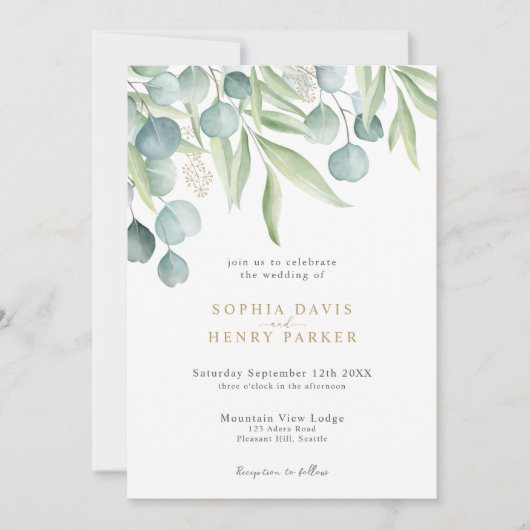 Eucalyptus Sage Waterverf Greenery Wedding Invita Kaart (Voorkant)