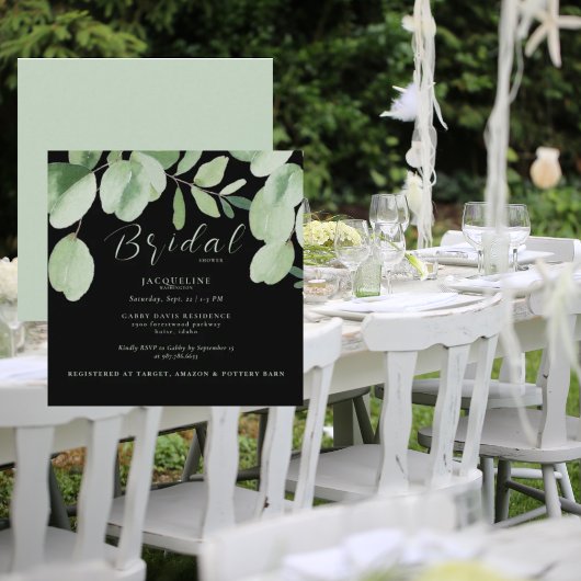 Eucalyptus Sage & Zwart Vierkant Vrijgezellenfeest Kaart